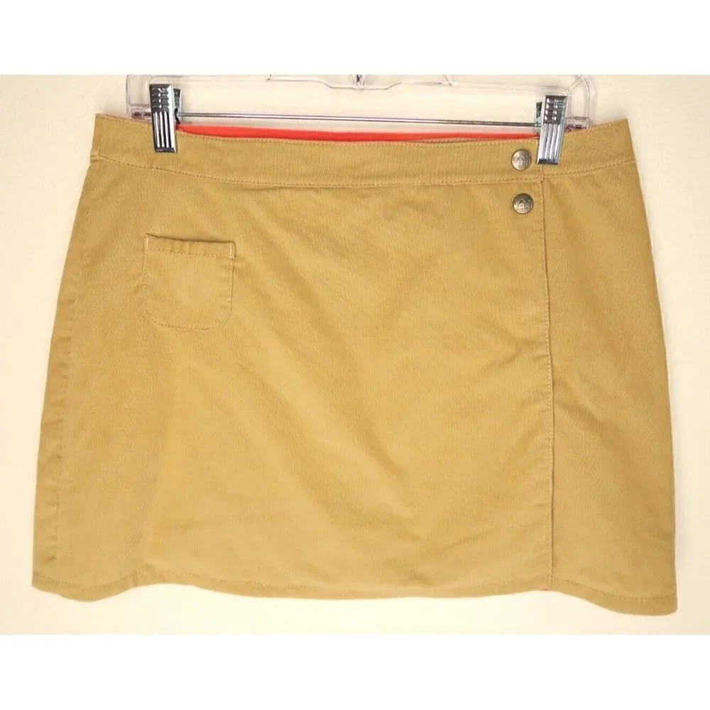 REI Corduroy Mini Skirt Wrap Khaki Lined Snap Button Stretch Girl's XL 18 W 32